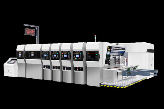 380V/50HZ/3PH Ελεύθερος από πίεση κυματοειδής χαρτόνι G6-0920 Δομή τροφοδοσίας Πρωτεύον άκρο Μεταφορά κενού 4 χρωματικός εκτυπωτής + κλειδαριά + κόπτης + δονητής + στοιβακτήρας